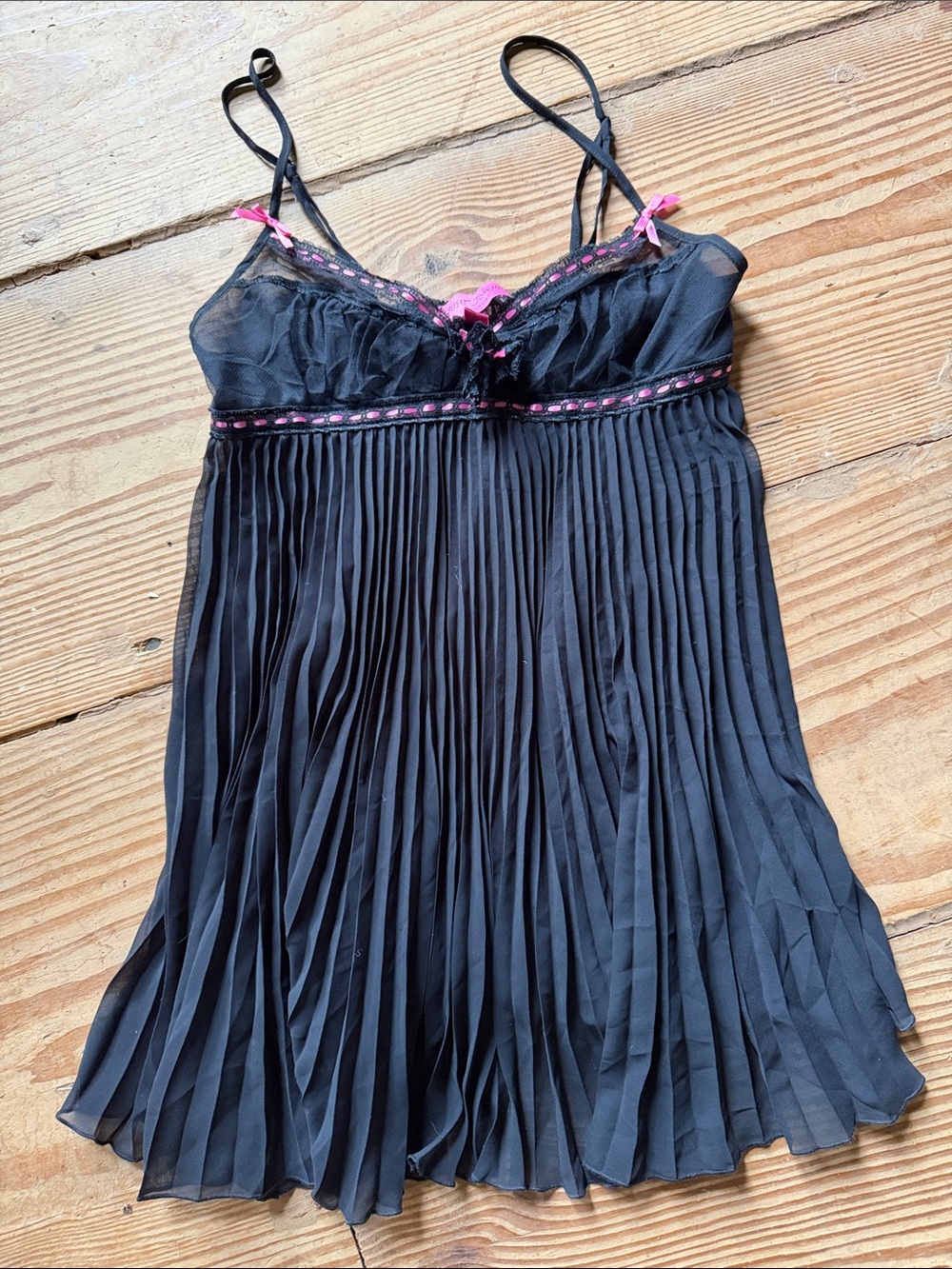 Betsey Johnson Black Babydoll Slip with Pink Trim Y2K